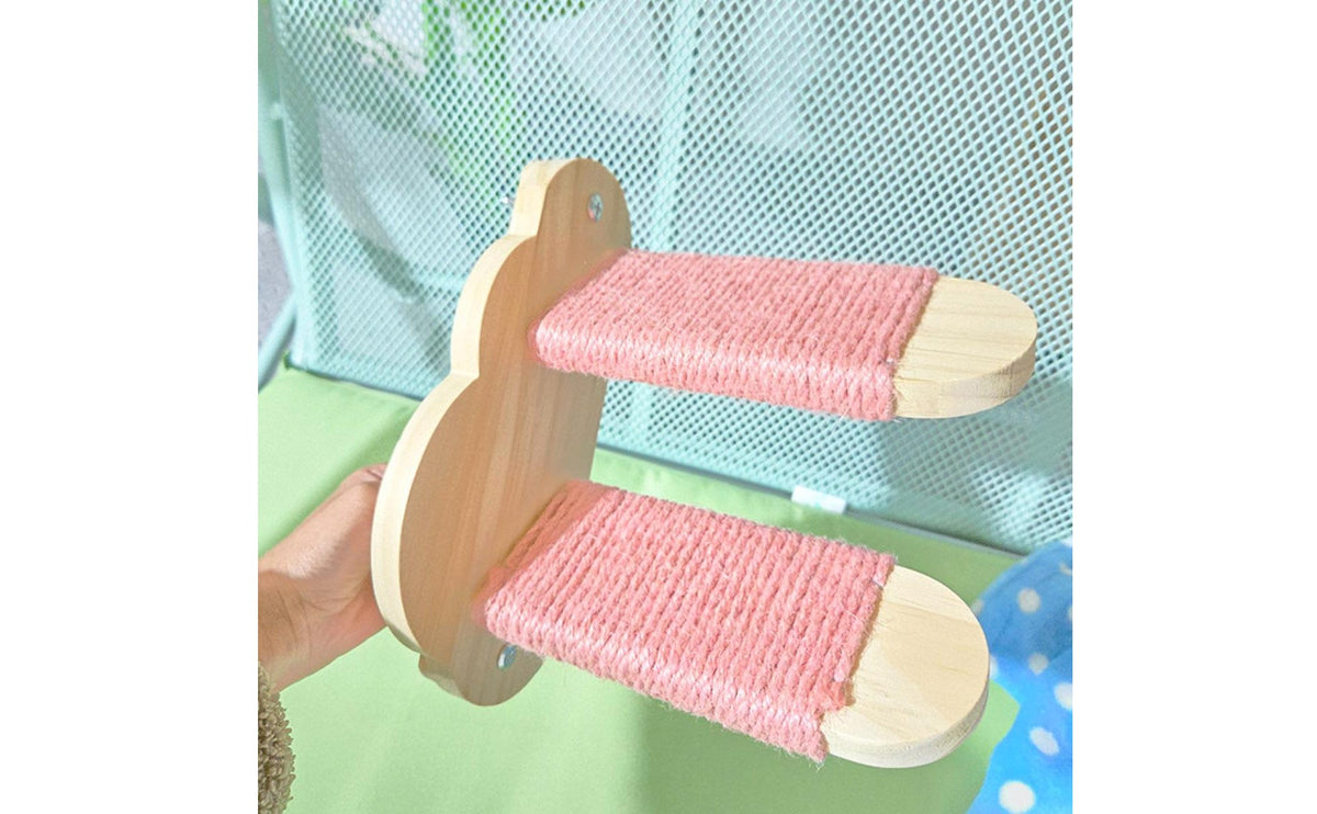 Wooden Pet Climbing Ladder Solid Wood Construction Sisal Cat Climbing Ladder Space-Saving Design Sisal Rope Scratching Steps for Bunnies, Glass Window