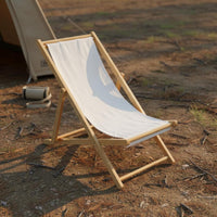 Foldable Wooden Beach Chair Portable Folding Recliner Chair Adjustable Backrest Outdoor Furniture Removable Washable Cover for Poolside