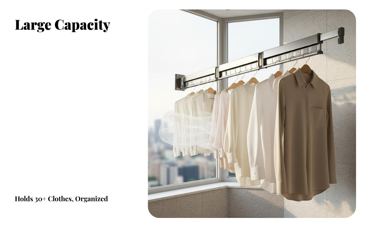 Retractable Clothes Dehumidifying Rack Space Saving Wall Mounted Clothes Rack Easy to Install Foldable Wall Hanger for Apartment Dwellers, Washroom