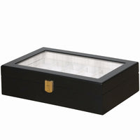 Matte Black Watch Storage Box Gold-Tone Clasp Watch Display Case Padded Interior