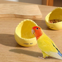 Ceramic Bird Feeder and Waterer, Small Eggshell Bird Feeder with Freestanding Design, Indoor or Outdoor Container for Bird Cage Use