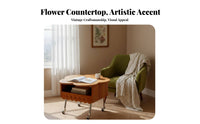 French Retro Aesthetic Petal-Shaped Lift-Top Table Height Adjustable Sofa Side Table Multi-Functional Household Furniture Space Saving for Apartment Dwellers, Interior Decorators, Living Room, Small Areas, Bedroom, Home Office