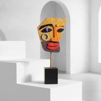 Abstract Human Face Statue Hand-Painted Abstract Face Sculpture Decor Geometric for Art Lovers, Living Room, Office