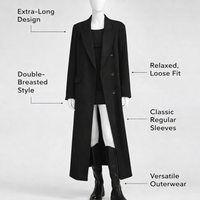 Womens Coat Double Breasted Long Overcoat for Autumn Winter Wear, Extra Tailored Trench Design with High Temperature Shaping