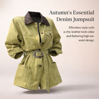 Stylish Denim Jumpsuit for Women, Casual Ladies with High Waist and Single Breasted Front, Outdoor Workwear for Plus Size