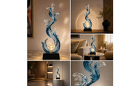 Modern Wave Sculpture with Crystal Ball Tall Wave Sculpture Glossy Crystal Ball Ornament Decorative for Entryway, TV Cabinet