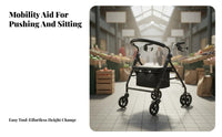 Long-Lasting Steel Frame Elderly Shopping Cart Mobility Aid Underseat Storage Walking Aid with Seat and Basket Adjustable Height 4-Wheel Mobility Aid with Seat Double Braking System for Seniors, Daily Errands, Outdoor, Outdoors, Indoors
