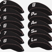 11 Pieces Stitched Edges Iron Safeguarding Cover Set Curved Sleeve Neoprene Golf Covers Black Inner Lining for Storage