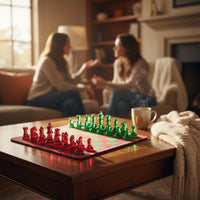 Easy to Stow Red Green Chess Board Set Lightweight Plastic Chess Set Colorful for Beginners, Kids, Travel, School