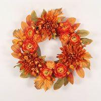 Wreath with Chrysanthemums Autumn Wreath with Maple Leaves Artificial for Thanksgiving