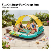 Inflatable Raft with Puncture Resistant Large Inflatable Canopy Float Built-in Cup Holders Multi-Person Buoyant Lounger for Families