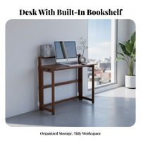 Multi-Purpose Folding Study Desk Stable Structure Folding Desk Bookshelf Thickened Board Wooden Computer Table for Students, Apartment Dwellers, Kids, Bedroom, Dorm Room