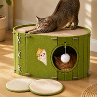 Multi-Layer Felt Cat Cave Bed with Scratching Post for All Seasons