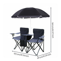 Double Folding Chair with Umbrella Foldable Design Portable Beach Loveseat with Canopy Storage Pockets Outdoor Furniture for Picnic, Backyard