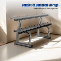 Commercial Dumbbell Rack, Double-Tier, Reinforced Steel, Gym Equipment Stand