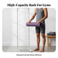 Large Capacity Multi-Layer Exercise Mat Stand Space-Saving Exercise Mat Holder Stable and Long-Lasting Freestanding Gym Rack Easy Retrieval for Apartment