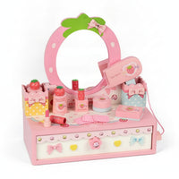 Dress-up Vanity Set Strawberry Motif Smooth Edges Wooden Vanity Toy