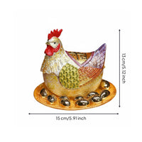 Enamel Hen Figurine Jewelry Box Enamel Inlay Craft Jeweled Chicken Statue Trinket Box Enameled Animal Figurine for Housewarming, Desktop