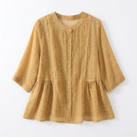 Blouses for Women UK Summer Tops with Stand Collar and Button Front, Half Sleeve Linen Shirt for Casual Wear, Tunic in Vintage Boho Style
