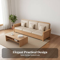 Ash Wood Sofa Double-Sided-Use Cushions Solid Wood Storage Sofa Modular Design Modern Wooden Frame Couch for Apartment Dwellers, Families
