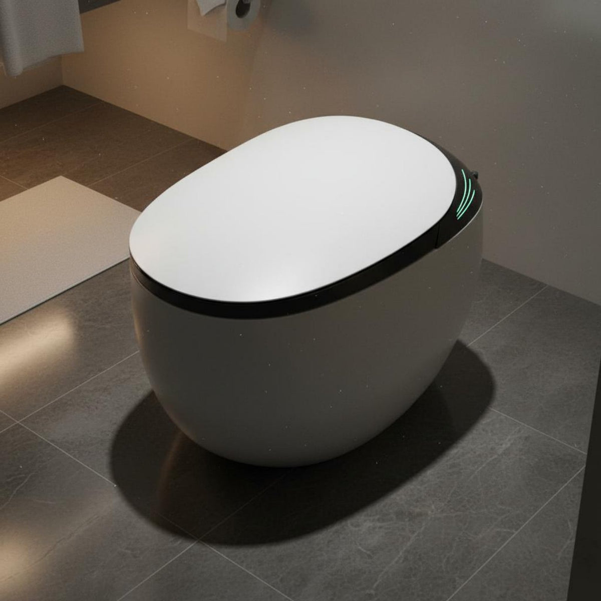 No Water Pressure Limit Egg Shaped Smart Toilet Heated Seat Gunmetal Grey Toilet Voice Control Bathroom Fixture Ambient Lighting for Seniors, People with Disabilities