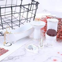 5 Pieces Dollhouse Washroom Set Realistic Toilet with Lid Toy Miniatures for Hobbyists