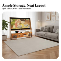 Mobile TV Stand Solid Wood Storage Cabinet Space Saving Rolling Furniture Suitable for Renters Living Room Bedroom Modern Home Decor