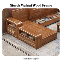 Wooden Frame Sofa with Drawers New Chinese design aesthetic sectional Storage Sofa Modern Minimalist living area design Room Furniture for Homeowners, Home, Lounge Area