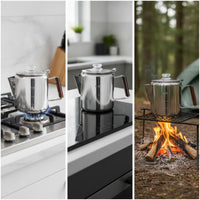Coffee Pot with Wood-Look Handle Portable Stainless Steel Coffee Pot No Electricity for Camping