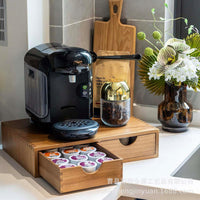 Wooden Coffee Capsule Storage Box with Two Drawers for Desktop and Coffee Machine Base