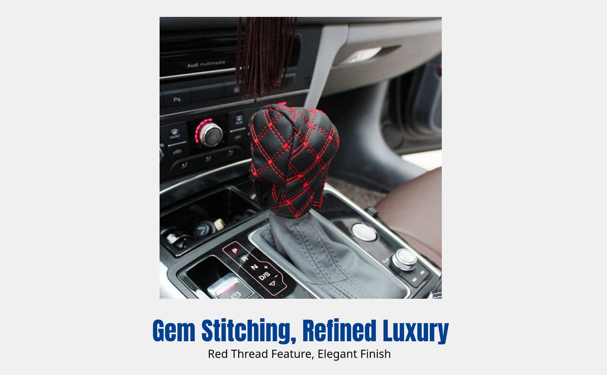 Car Interior Accessories Set, Manual/Automatic Gear Cover, Handbrake Sleeve, Red Stitching
