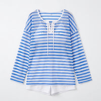 Swimsuits for Women, Striped Long Sleeve with Padded Bra for Water Sports, Conservative Two Piece for Older Ladies