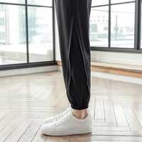 Joggers for Women with Tapered Leg and Cuffed Ankles, Quick Dry Nylon Spandex Pants for Gym and Running, Lightweight Loose Fit Black Trousers