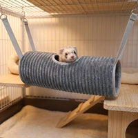 Winter-Grade Fleece Hamster Tunnel and Hamster Bed, Machine Washable Bed for Ferrets and Sugar Gliders, Hanging Cylinder Cage Tunnel with Hooks
