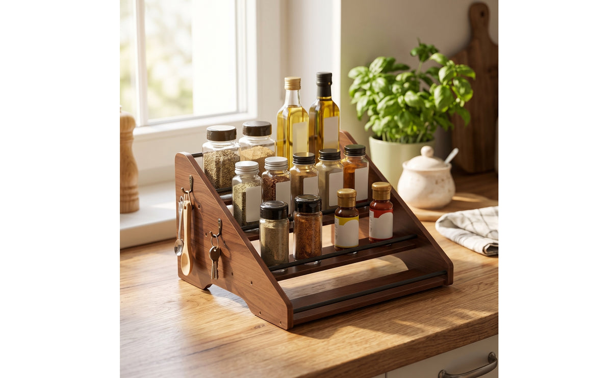 Spice Rack Organizer Wooden Two-Tier Countertop Organizer Open-Frame
