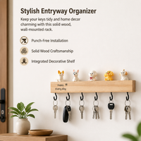 Black Wooden Key Holder with Shelf, 6 Hook Wall Organiser Key Holder, No-Drill Key Hanger for Apartment Entryway, Home Decor