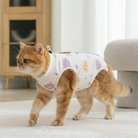 Cat Recovery Suit for Post Surgery, Cartoon Round Neck Cat Spay and Neuter Recovery Suit, Breathable Anti Licking Fasteners Bodysuit