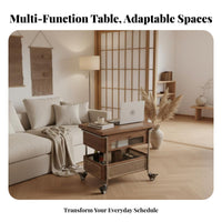Rattan Accent two-level-level Bar Trolley Foldable Design Side Table Movable Serving Cart Vintage design for Apartment Dwellers, Homeowners, Students, Living Room, Beside Sofa, Bedroom, Kitchen