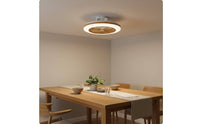 2 in 1 Design Wood Grain Ceiling Fan Illumination Area Saving 110V Ceiling Fan Lamp Wireless Controller Control Fandelier Dimmable LED for Living Room, Bedroom