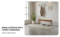 hardwood Wood Frame Woven Top Wooden Bench Japanese aesthetic Woven Top Bench Retro Design Long Stool Minimalist Aesthetic for Interior Designers, Homeowners, Families, Entryway, Bedroom, Dining Room