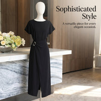 Maxi Dresses for Women UK with Three Quarter Sleeve and Round Neck, Plus Size for Curvy Korean Style Dress