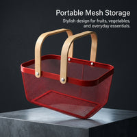 Kitchen Storage Basket with Portable Handle for Fruits and Vegetables, Metal Wire Mesh Food for Families, Breathable Design for Fresh Produce