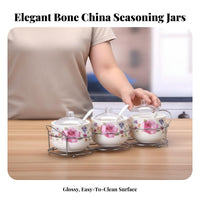 3 Pieces Easy to Clean Ceramic Seasoning Jar Set Elegant Design Ceramic Condiment Jar Set Space Saving for Adults, Countertop, Dining Table