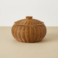 Decorative Imitation Rattan Pumpkin Basket Rustic Charm Woven Storage Basket with Lid Handwoven for Living Room, Coffee Table, Kitchen