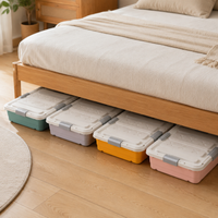 Under Bed Clothes Storage Box with Wheels, 81x40x17.5cm Clear PP Container, Double Opening Lid for Bedroom Organiser