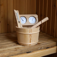 Natural Wood Sauna Accessory Bundle Allcomplete Sauna Pail and Ladle Set Traditional Complete for Homeowners, Home Spa, Bathhouse