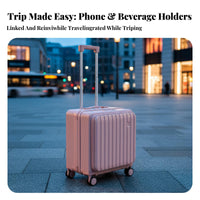 Lightweight sturdy shell overhead-compartment-sized Side attachment Luggage universal serial bus Charging Port Rolling Bag Built-in beverage holder for Students, Vacations