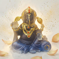 Gilded Finish Accents Thai Ganesha Statue Crystal Glass Look Elephant God Statue Wealth Attracting Ganesha Figurine Artisan-Made Craftsmanship for Home Altar, Meditation Space, Office Desk, Living Room