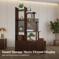 Multifunctional Entryway Cabinet with Display Case Chinese Design Staggered Shelf Room Divider Multi-Functional Partition Screen Freestanding for Homeowners, Apartment Dwellers, Office Managers, Bedroom