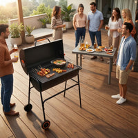 Outdoor Charcoal Grill with Side Shelves Wheeled Charcoal Grill with Side Shelf Portable Long-Lasting for Families